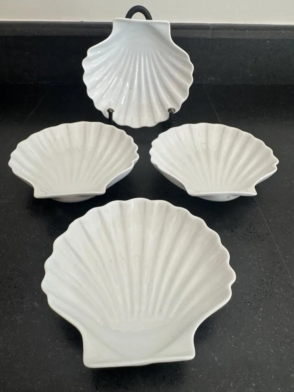 Vintage French Limoge Porcelain White Shell Dish or Bowl Set (4)